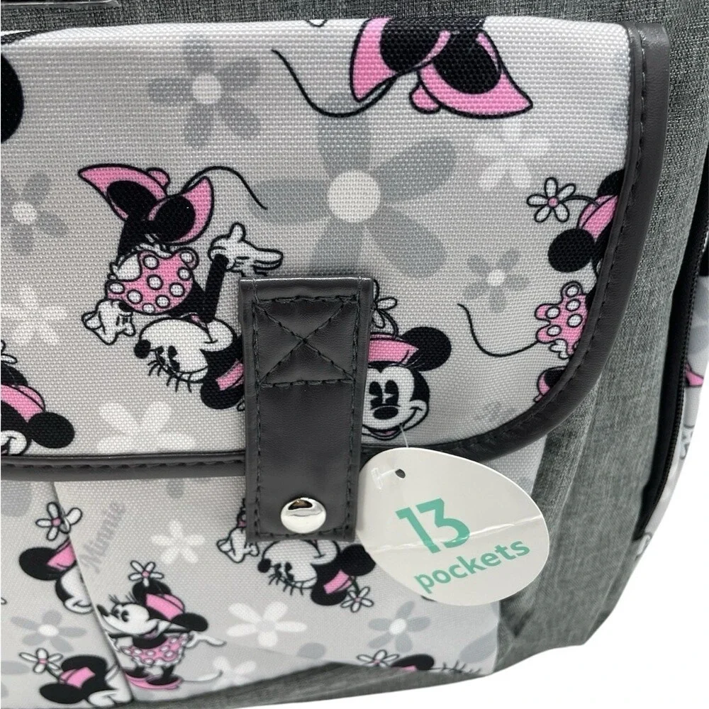 Disney Baby Minnie Mouse Diaper Bag‎ Backpack Grey 13 Pockets Stroller Loops NWT